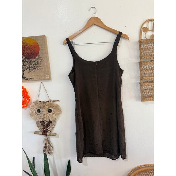 90s Express Brown Embroidered Babydoll Dress - Picture 9 of 10